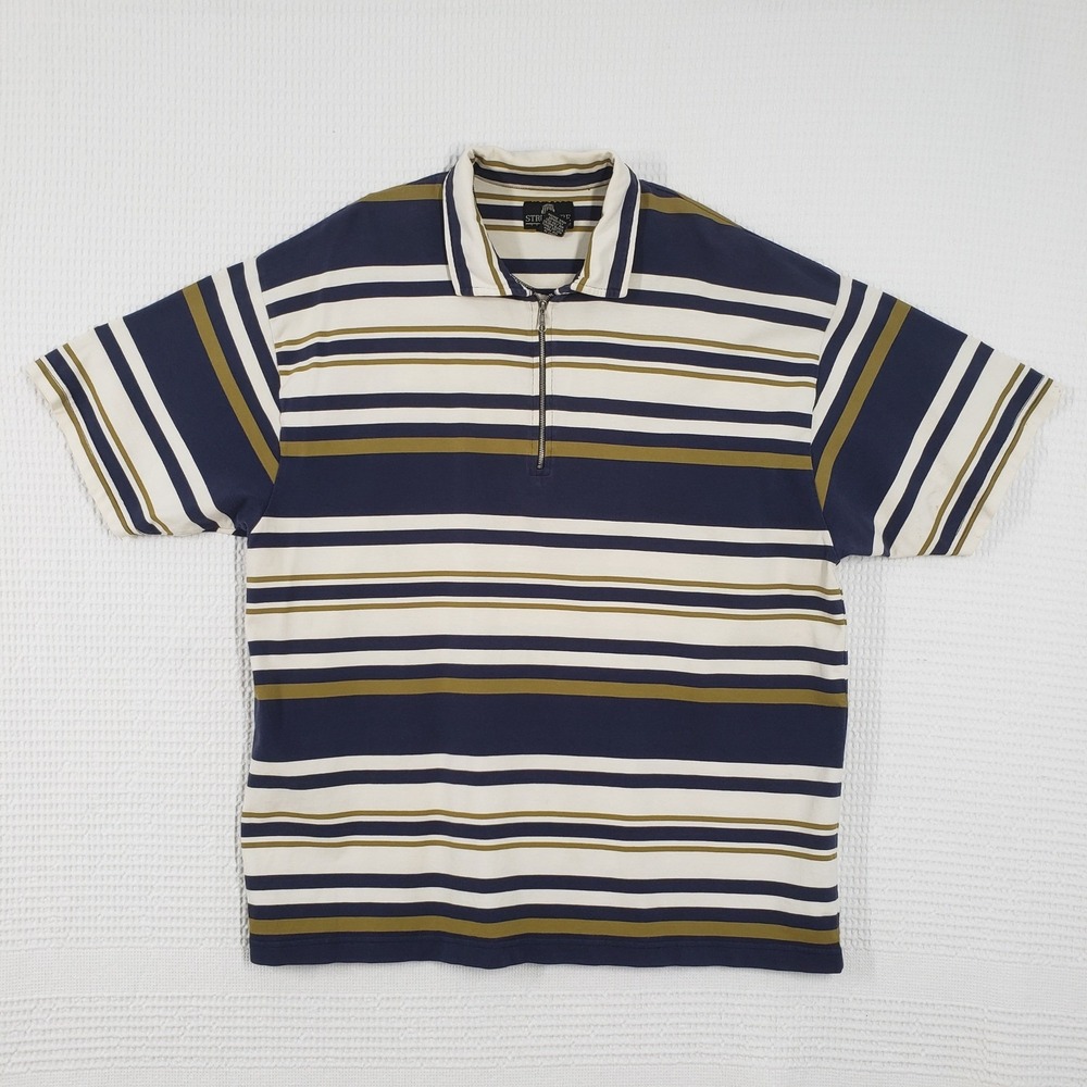 Vintage Structure Polo Shirt Mens Large Green Blue Striped Quarter Zip 90s